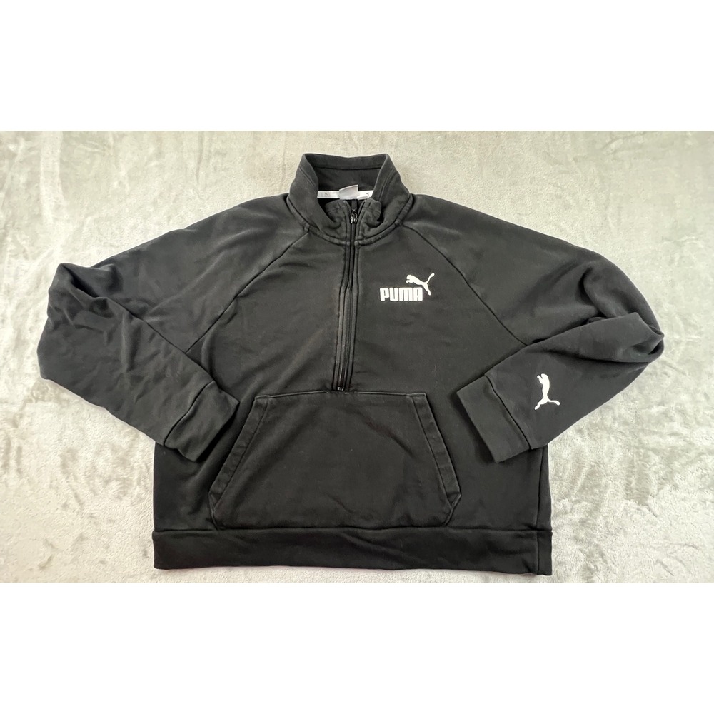 Puma Pullover Sweatshirt Womens Large Black 1/4 Zip Logo 589605-01